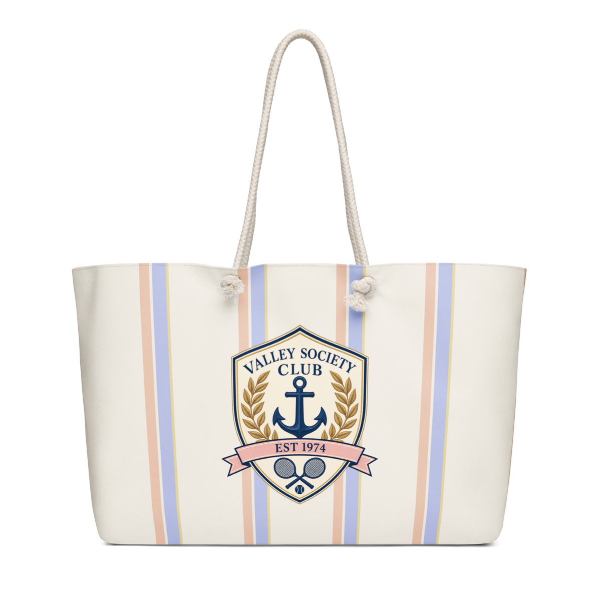 Valley Society Club Yacht Club striped weekender bag in cream and blue