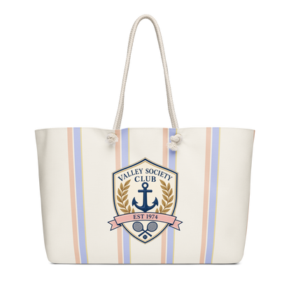 Valley Society Club Yacht Club striped weekender bag in cream and blue