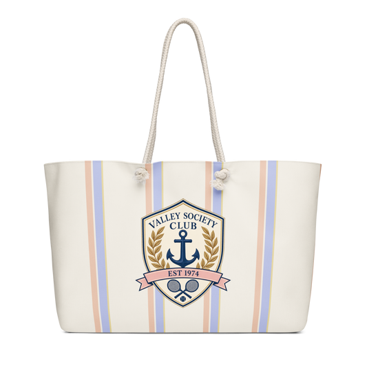 Valley Society Club Yacht Club striped weekender bag in cream and blue